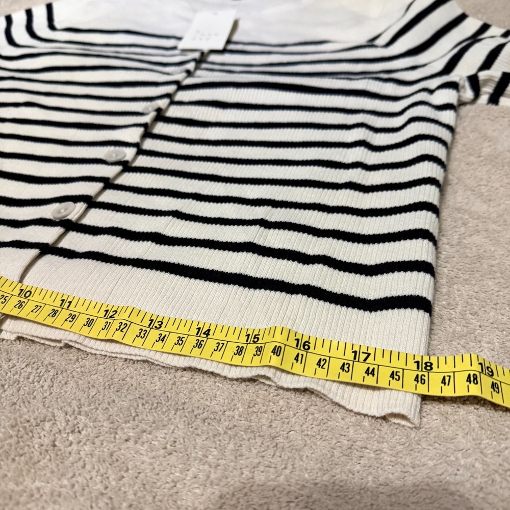 A New Day Cardigan Women XL Cream Black Striped Ribbed Knit Button Front Sweater - Picture 11 of 12